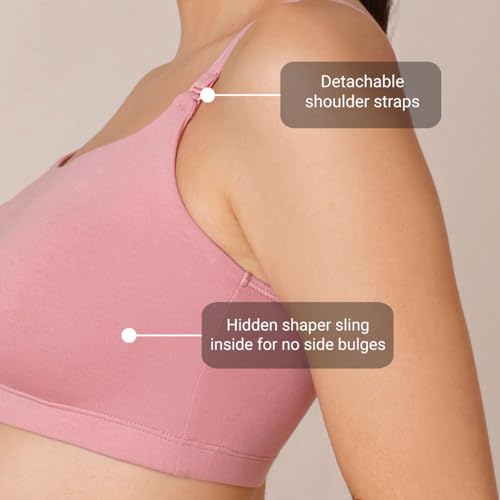 NYKD by Nykaa Easy Breezy Slip-On Bra Everyday T-Shirt Bra for Women, Wireless, Full Coverage, Non Padded-NYB165,Blush/White,XL - Image 5