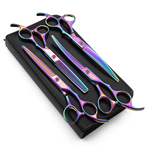 Moontay Professional 7.0" Dog Grooming Scissors Set, 4-pieces Straight, Upward Curved, Downward Curved, Thinning/Blending Shears for Dog, Cat and Pets, JP Stainless Steel, Multicolour - Image 1