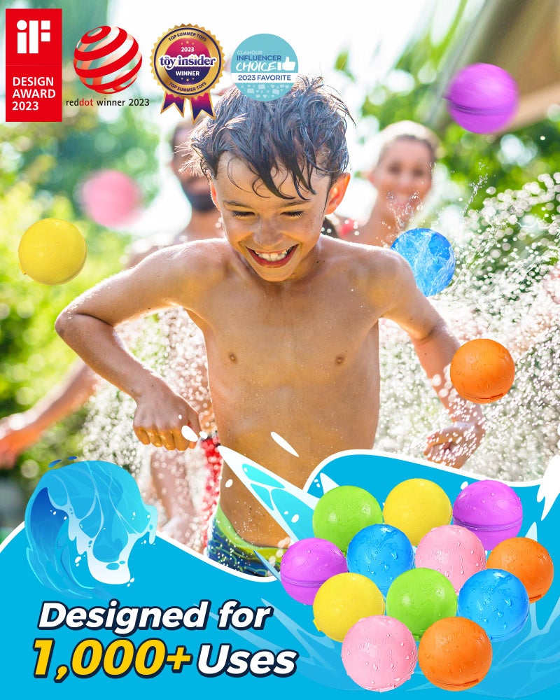 Tlitlimom 16Pcs Reusable Water Bomb Balloons Pool Beach Toys for Kids ages 312 Summer Toy Water Toy for and Girls Outdoor Activities Water Games Toys Self Sealing Water Splash Ball for Fun - Image 3