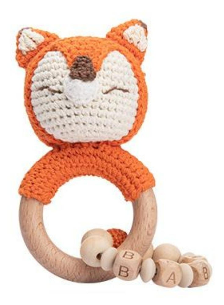 Oasisgalore Hand Rattle Ring Toy Baby Soothing Doll Baby Animal Bracelet Knitting Handmade Wool Crochet Toy Gifts, Fox  - Image 1