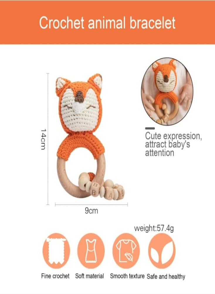 Oasisgalore Hand Rattle Ring Toy Baby Soothing Doll Baby Animal Bracelet Knitting Handmade Wool Crochet Toy Gifts, Fox  - Image 5