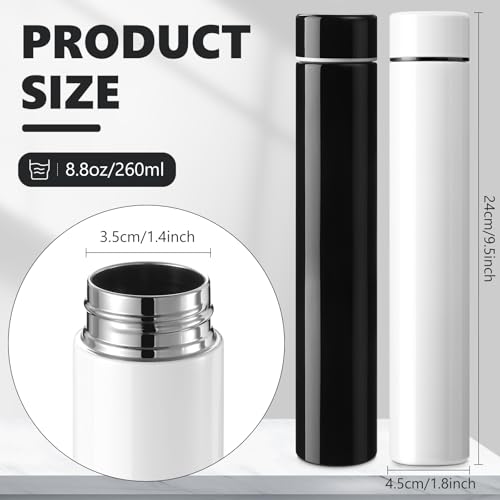 Vesici Slim Water Bottle 8.8 oz Small Stainless Steel Purse Compact Insulated Water Bottles Camping Travel Backpack Pocket Flask for Car Cold Coffee Tea(Black, White,2 Pack) - Image 2