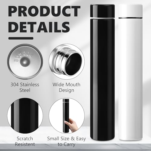 Vesici Slim Water Bottle 8.8 oz Small Stainless Steel Purse Compact Insulated Water Bottles Camping Travel Backpack Pocket Flask for Car Cold Coffee Tea(Black, White,2 Pack) - Image 3