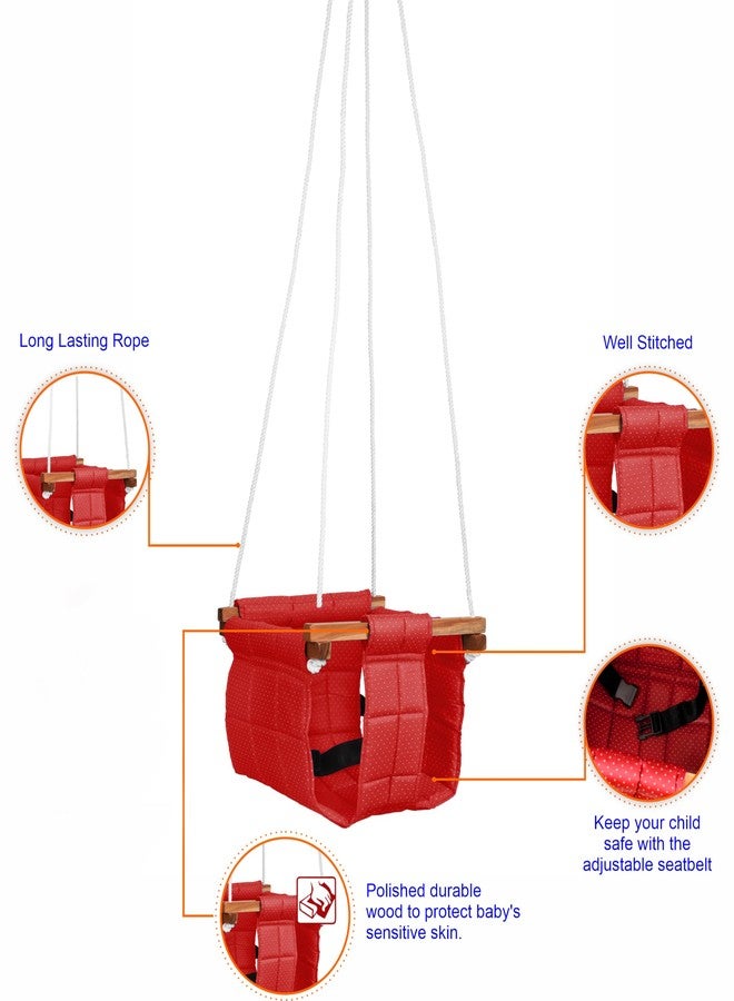 Mihad Baby Swing - Swing for Kids - Cotton Cloth and Wooden Hanging Swing for Babies - Indoor/Outdoor jhula for Baby Boy (Red) - Image 3