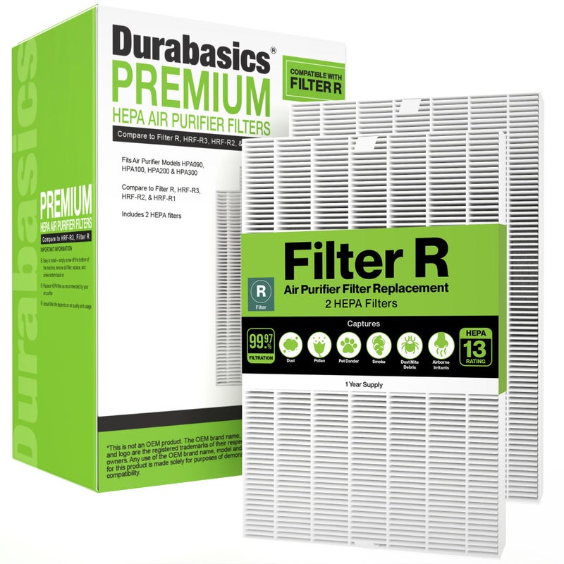 Durabasics 2 Pack of HEPA Filters Compatible with Honeywell Air Purifier Replacement Filters Replacement for Honeywell Filter R HEPA Filter R HPA200 HPA 200 HRFR1  HRFR2