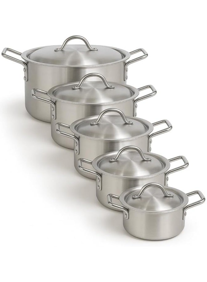 ماستر جولد طقم قدور ألمنيوم 10 قطع مقاس 17-19-21-23-26 سم | طناجر طبخ مصنوعة من الالومنيوم النقي مع مقابض ستانلس ستيل | قدر مناسب لجميع أنواع المواقد - Image 1