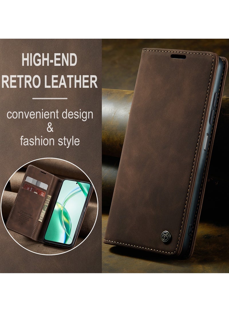 CaseMe Phone Case Luxury PU Leather Design 013 Flip Cover Card Slot Holder Cover For  Honor X7C / Honor 200 smart (Coffe) - Image 5