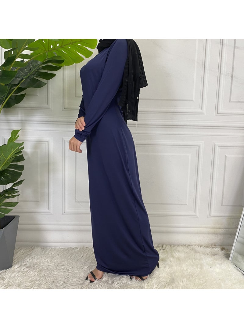 NIBEMINENT Mock Neck Casual Abaya Soft Breathable Long Sleeve Women Abaya Dress Long Lasting Comfortable Normal Muslim Women Islamic Dress for Prayer Daily Wear Occasion Wear - Image 2