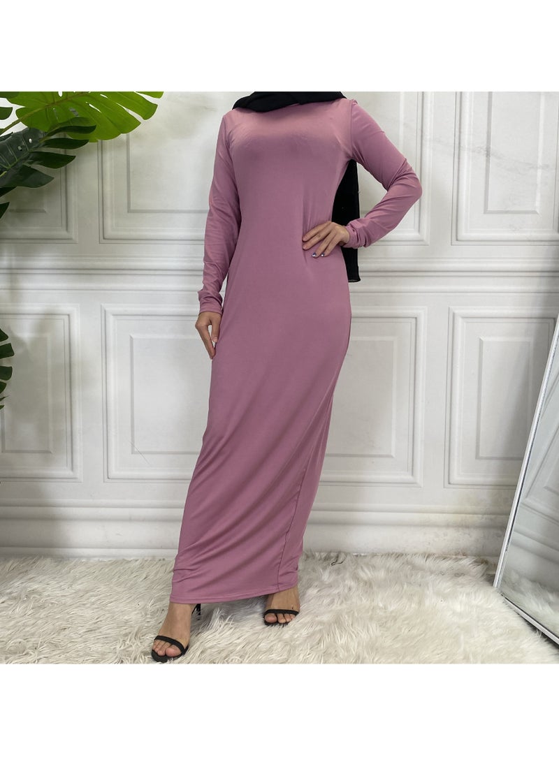 NIBEMINENT Mock Neck Casual Abaya Soft Breathable Long Sleeve Women Abaya Dress Long Lasting Comfortable Normal Muslim Women Islamic Dress for Prayer Daily Wear Occasion Wear - Image 1