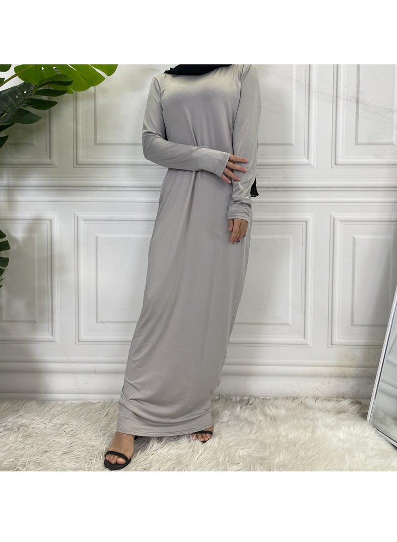 NIBEMINENT Mock Neck Casual Abaya Soft Breathable Long Sleeve Women Abaya Dress Long Lasting Comfortable Normal Muslim Women Islamic Dress for Prayer Daily Wear Occasion Wear - Image 4