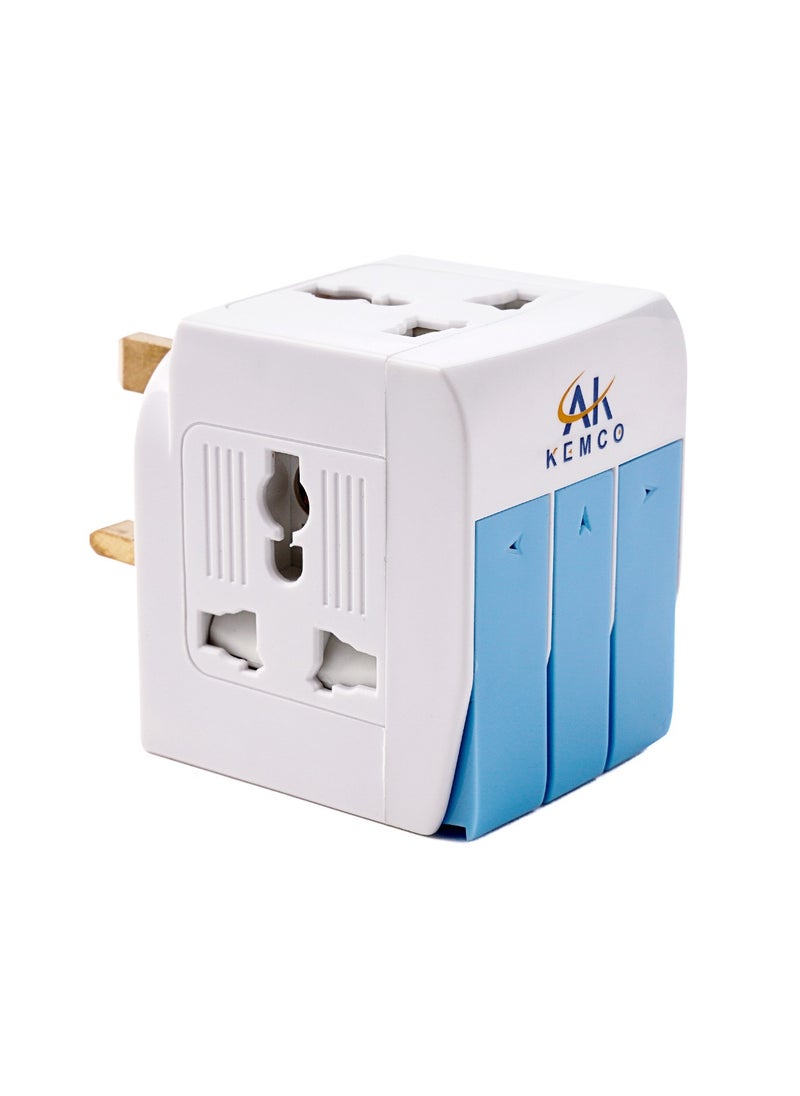 AK KEMCO 3 Way Universal Multi Adapter Plug with switch's White Wall Multi Plug for home and office 938sl  - Image 1