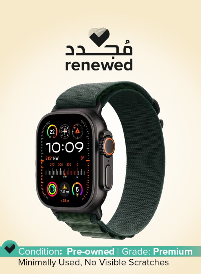 Apple Renewed - Watch Ultra 2 (2024) GPS + Cellular 49mm Black Titanium Case With Dark Green Alpine Loop - Large