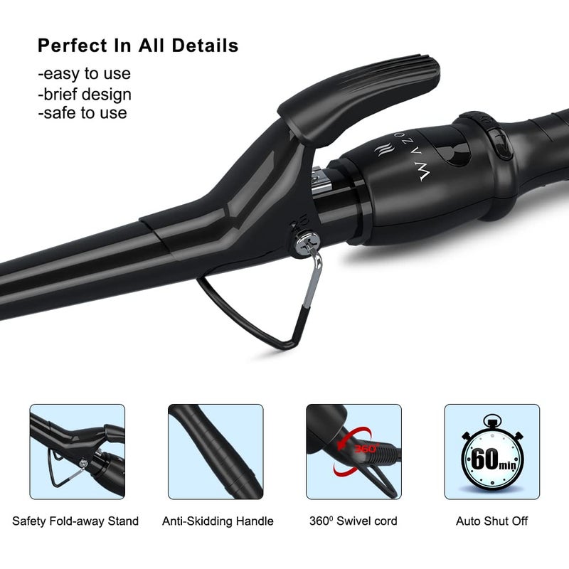 Wazor Professional Curling Iron Tapered Curling Wand 1-1/2" Ceramic Hair Curler, Fast Heat-up Multiple Temp Settings Curling Wand with LED Display Auto Shut Off and 2 Hair Clips - Image 5