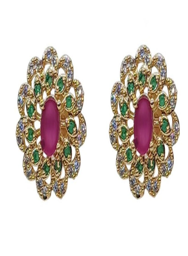 GVG PLATING WORKS GVG JEWELLERY White Pearl, Ruby & Emerald Studded Globe Shaped Earrings 4B-20 - Image 1