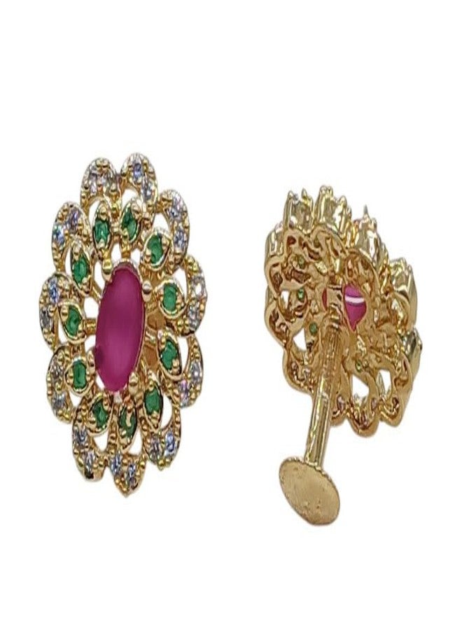 GVG PLATING WORKS GVG JEWELLERY White Pearl, Ruby & Emerald Studded Globe Shaped Earrings 4B-20 - Image 3