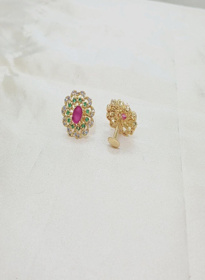 GVG PLATING WORKS GVG JEWELLERY White Pearl, Ruby & Emerald Studded Globe Shaped Earrings 4B-20 - Image 4