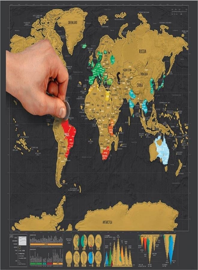 Deluxe Scratch Off World Map (Small Size): Black & Gold Travel Tracker Poster - Image 2