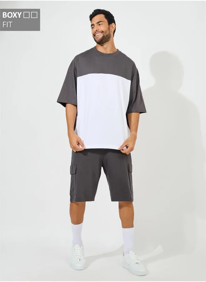 ستايلي Color Block Heavy Cotton Jersey T-Shirt & Cargo Shorts Co-Ords