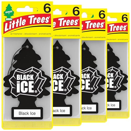 LITTLE TREES Car Air Freshener I Hanging Tree Provides Long Lasting Scent for Auto or Home I Black Ice 24 count 4 6packs U6P60155