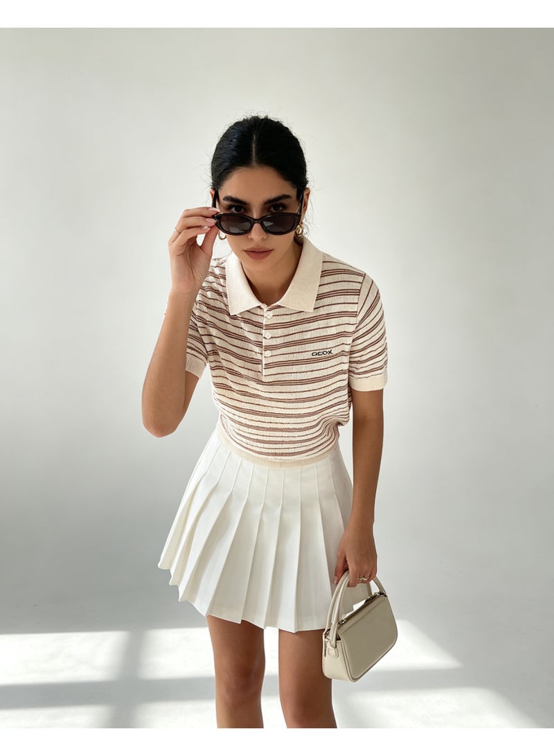 GEOX Unisex Short Sleeve Polo Shirt Classic Striped Regular Fit Casual Daily Wear Beige For Men And Women - Image 5