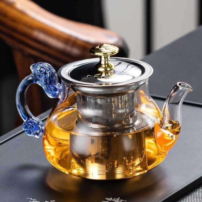 GipiBox® 500 ml Borosilicate Glass Teapot with Stainless Steel Infuser | Blue Handle & Gold Knob Tea Pot for Loose Leaf, Herbal & Fruit Tea - Image 3