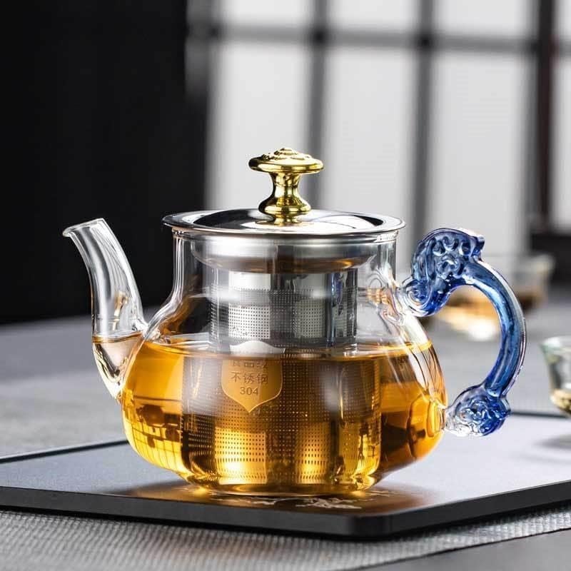 GipiBox® 500 ml Borosilicate Glass Teapot with Stainless Steel Infuser | Blue Handle & Gold Knob Tea Pot for Loose Leaf, Herbal & Fruit Tea - Image 5