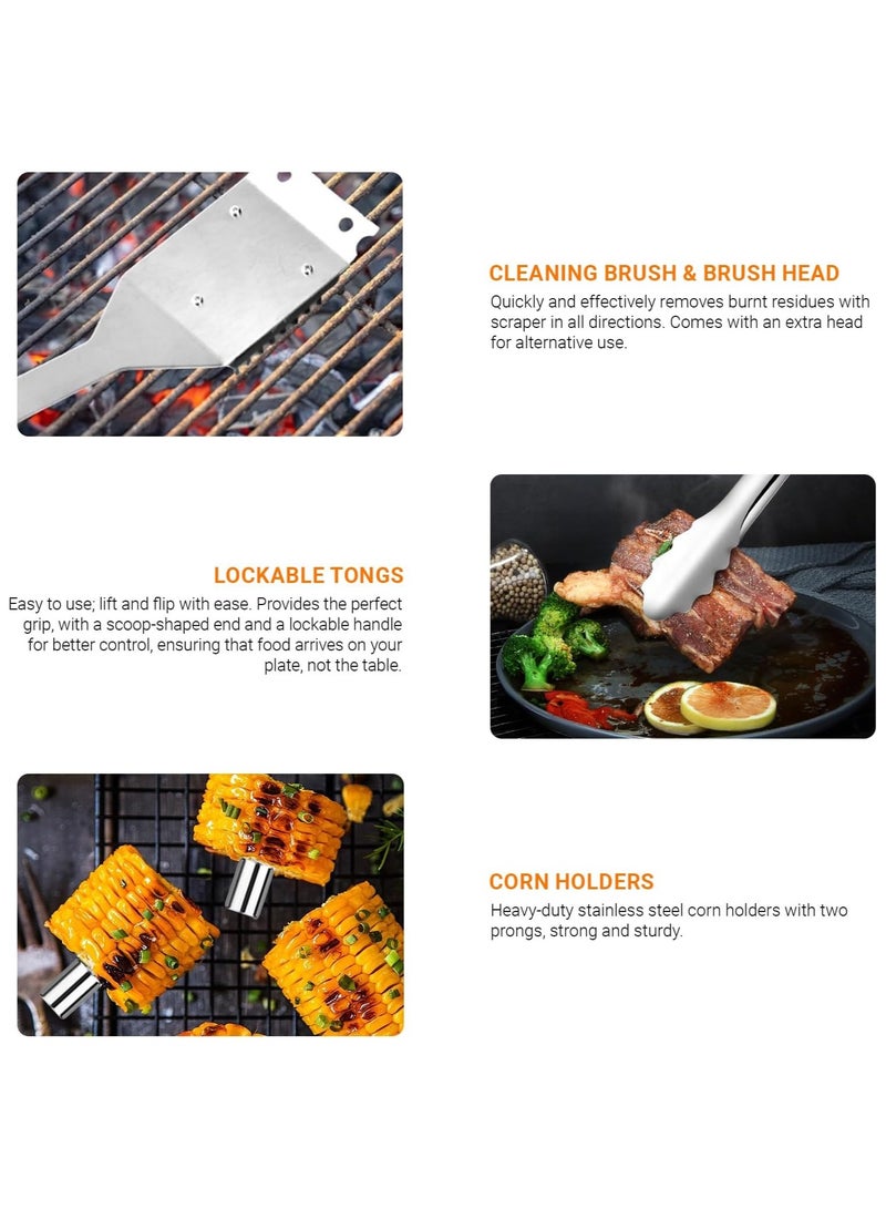 Soofam 31Pcs BBQ Grill Accessories Kit, Stainless Steel Grilling Tool Sets with Apron, Outdoor Cooking Tools, Perfect Gift for Men, Spatula Scraper Bottle & Tongs, Egg Ring for Outdoor Barbecue - Image 5