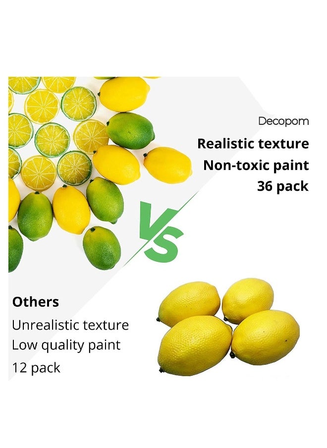 Generic - Fake Lemons Limes and Slices Set Decorative Faux Citrus Fruits   Artificial Decorations for Home Kitchen Table Office Weddings Table Centerpiece Party Lemon Tree Decor Theme Pack of 36 - Image 1