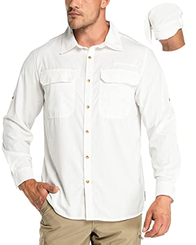 33,000ft Men's Long Sleeve Sun Protection Shirt UPF 50+ UV Quick Dry Cooling Fishing Shirts for Travel Safari Camping Hiking White - Image 1