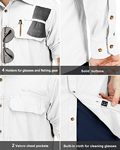 33,000ft Men's Long Sleeve Sun Protection Shirt UPF 50+ UV Quick Dry Cooling Fishing Shirts for Travel Safari Camping Hiking White - Image 5