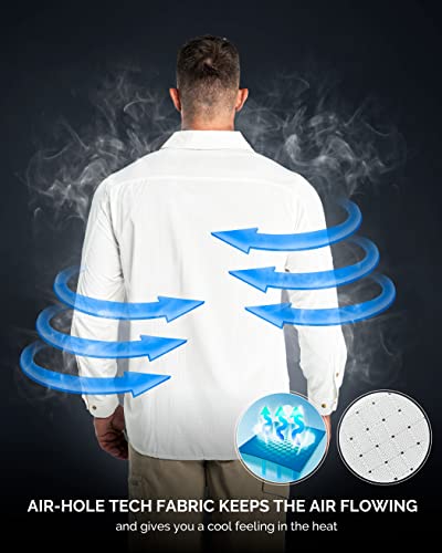 33,000ft Men's Long Sleeve Sun Protection Shirt UPF 50+ UV Quick Dry Cooling Fishing Shirts for Travel Safari Camping Hiking White - Image 2