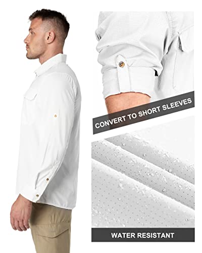33,000ft Men's Long Sleeve Sun Protection Shirt UPF 50+ UV Quick Dry Cooling Fishing Shirts for Travel Safari Camping Hiking White - Image 3