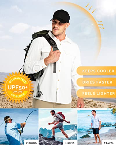 33,000ft Men's Long Sleeve Sun Protection Shirt UPF 50+ UV Quick Dry Cooling Fishing Shirts for Travel Safari Camping Hiking White - Image 4