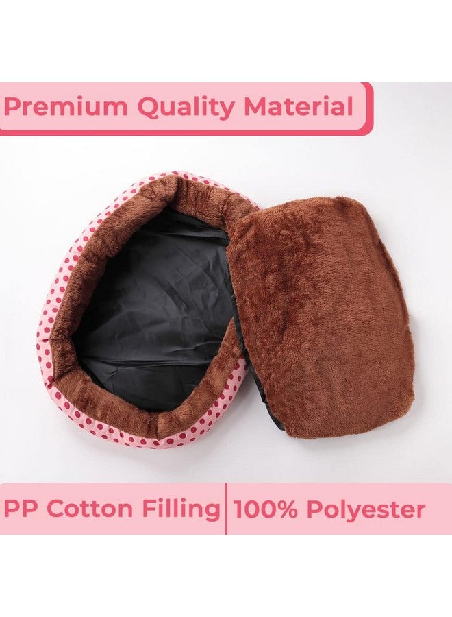 Homestic Dog & Cat Bed|Soft Plush Top Pet Bed|Oxford Cloth Polyester Filling|Medium Washable Dog Bed|Circular Cat Bed With Rise-Edge Pillow|Qy039Pc-L|Pink & Coffee - Image 4