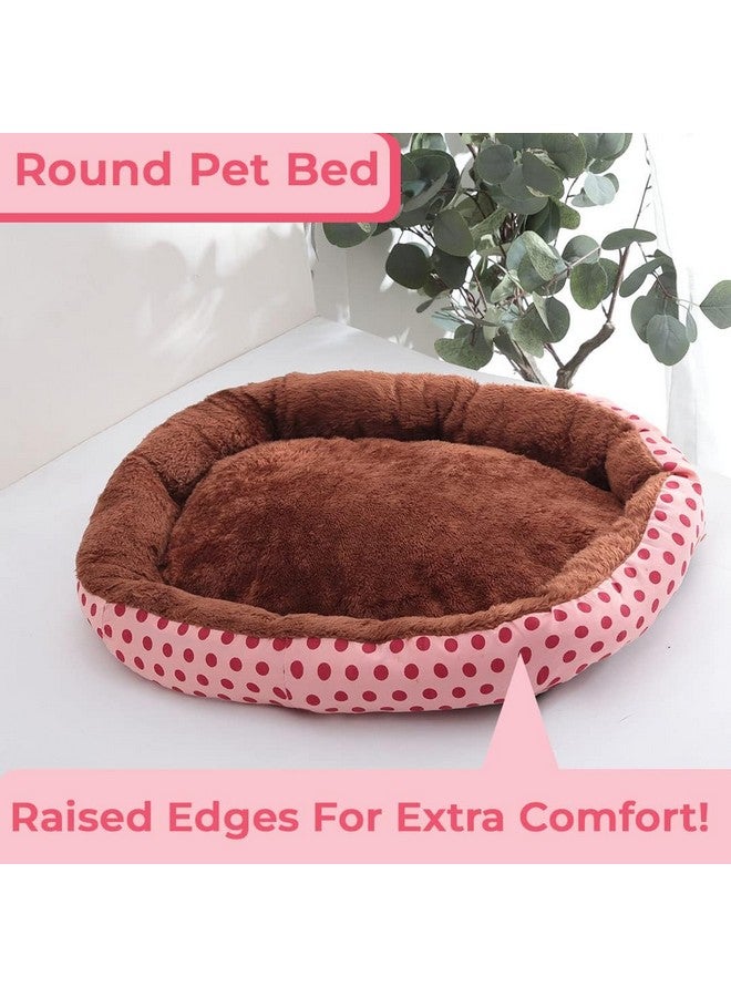 Homestic Dog & Cat Bed|Soft Plush Top Pet Bed|Oxford Cloth Polyester Filling|Medium Washable Dog Bed|Circular Cat Bed With Rise-Edge Pillow|Qy039Pc-L|Pink & Coffee - Image 3