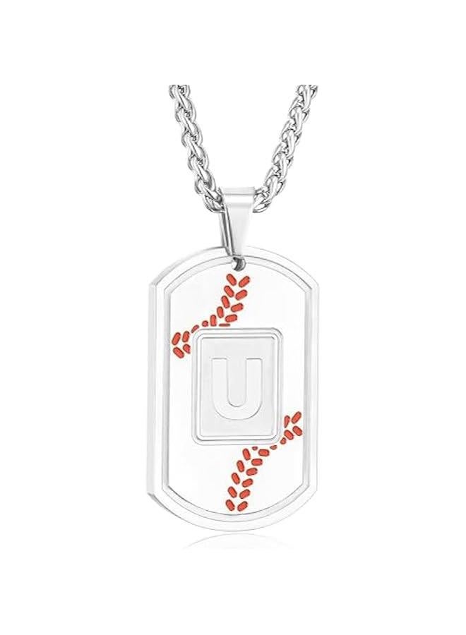 Graduation  Gifts Baseball Initial Necklace for Men Dog Tag Stainless Steel Sliver/Black/Gold Letter Pendant Sport Baseball Athletes Jewelry  Gifts for Kids Boys Men Teens Boyfriend - Image 1