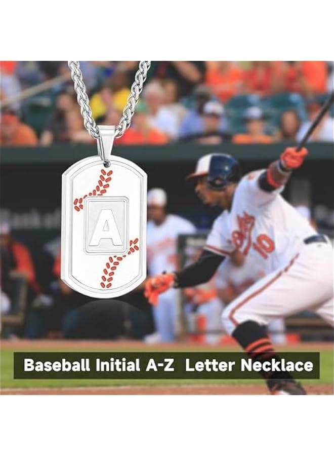 Graduation  Gifts Baseball Initial Necklace for Men Dog Tag Stainless Steel Sliver/Black/Gold Letter Pendant Sport Baseball Athletes Jewelry  Gifts for Kids Boys Men Teens Boyfriend - Image 4