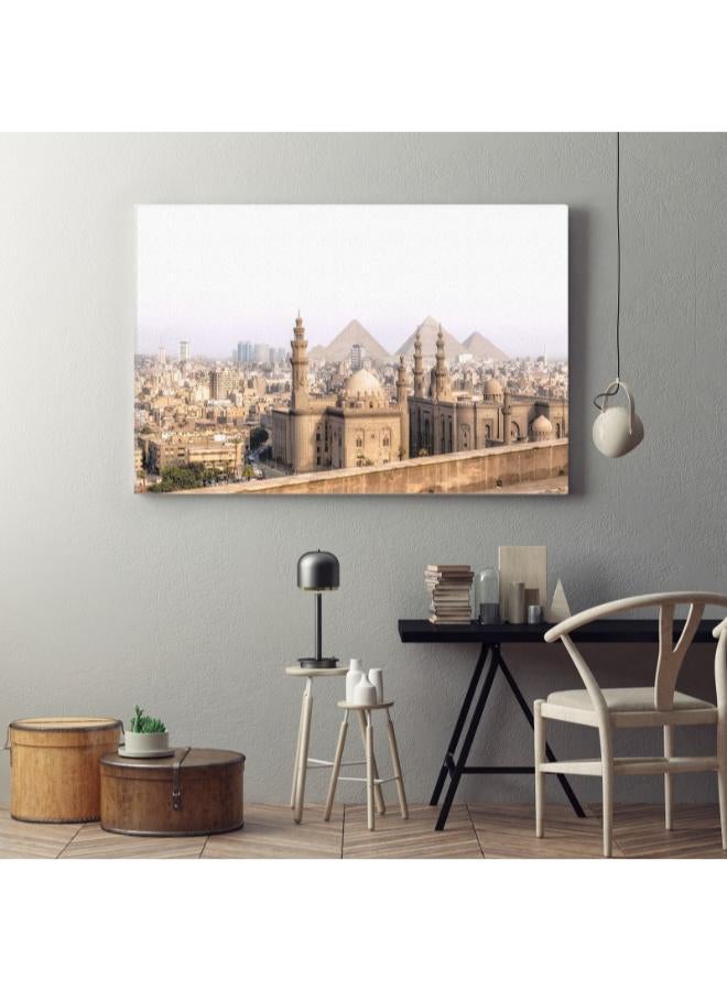 هوم جاليري لوحة فنية جدارية عن منظر مسجد السلطان حسن بالقاهرة مع الأهرامات الجيزة مقاس 60x40 - Image 4