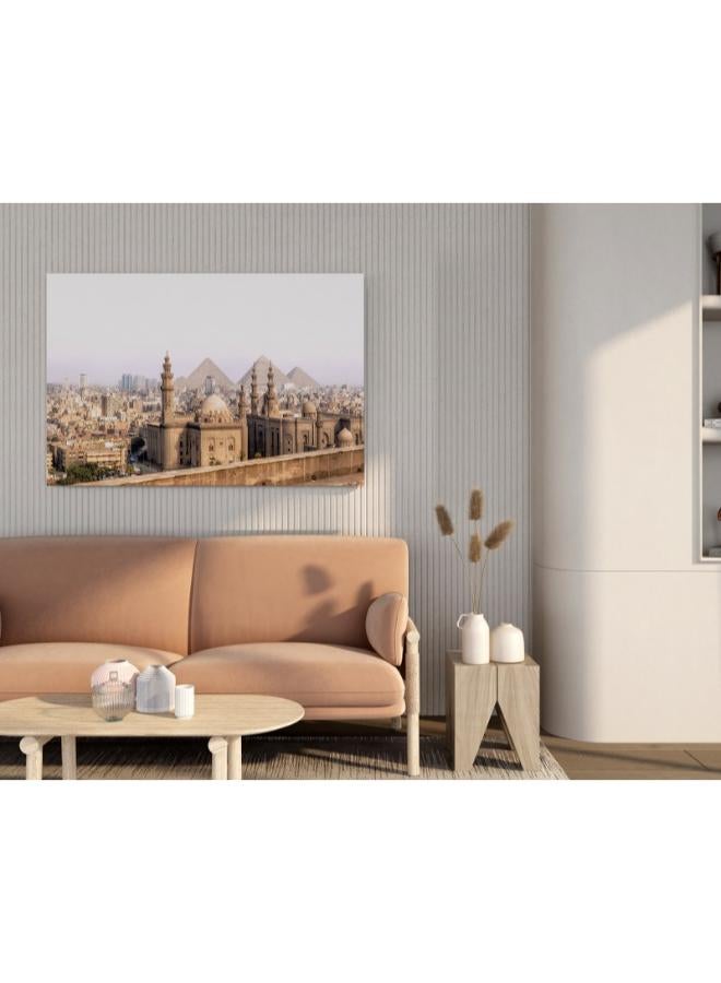 هوم جاليري لوحة فنية جدارية عن منظر مسجد السلطان حسن بالقاهرة مع الأهرامات الجيزة مقاس 60x40 - Image 2