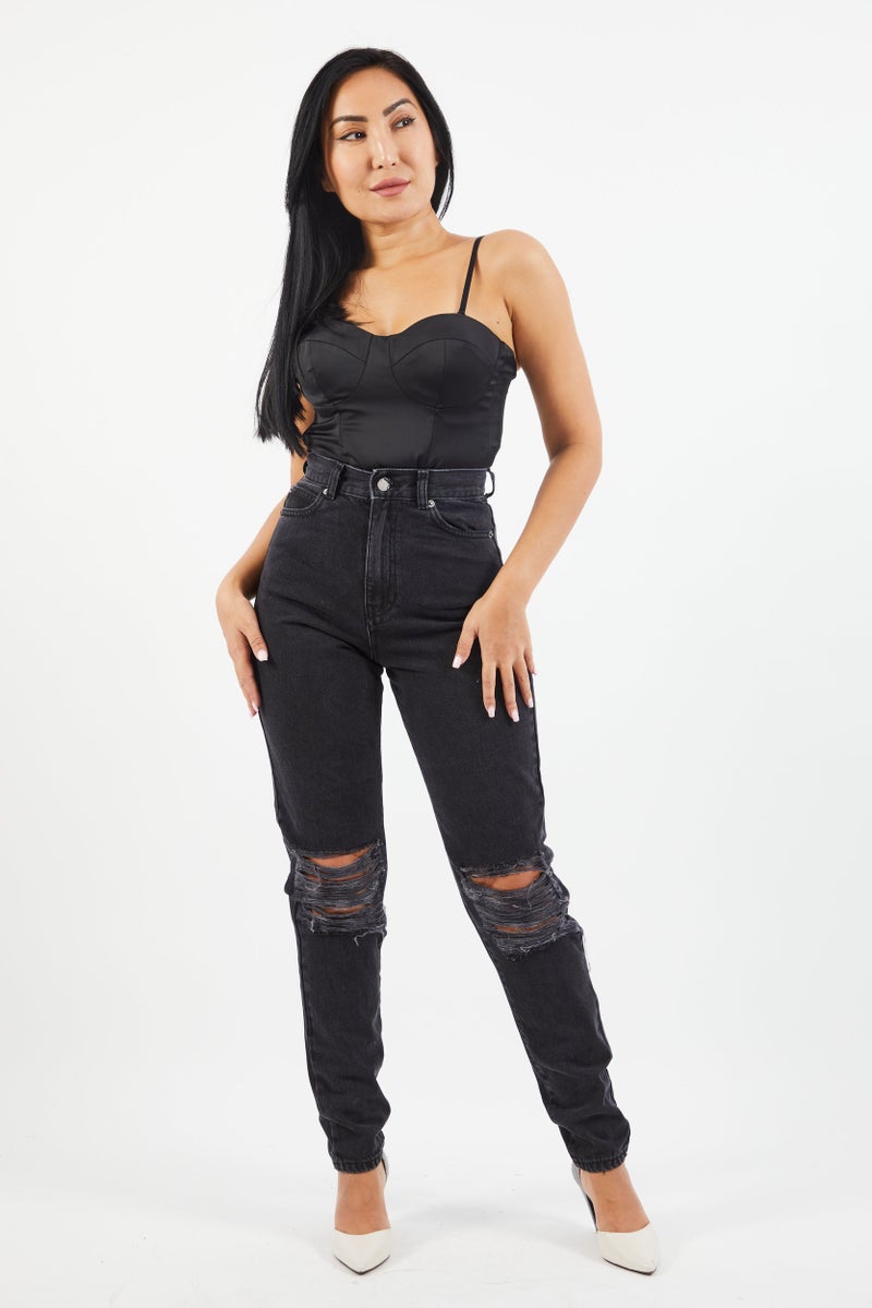 Dr Denim Women Regular Fit Washed Ripped Non Stretchable Jeans, Black - Image 3