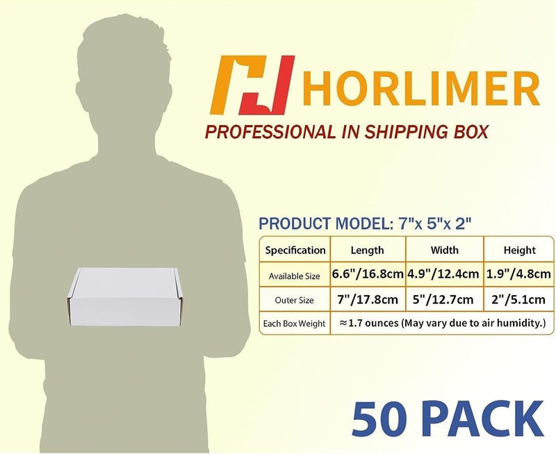 HORLIMER 7x5x2 Small Shipping Boxes Set of 50, White Corrugated Cardboard Box Literature Mailer - Image 2