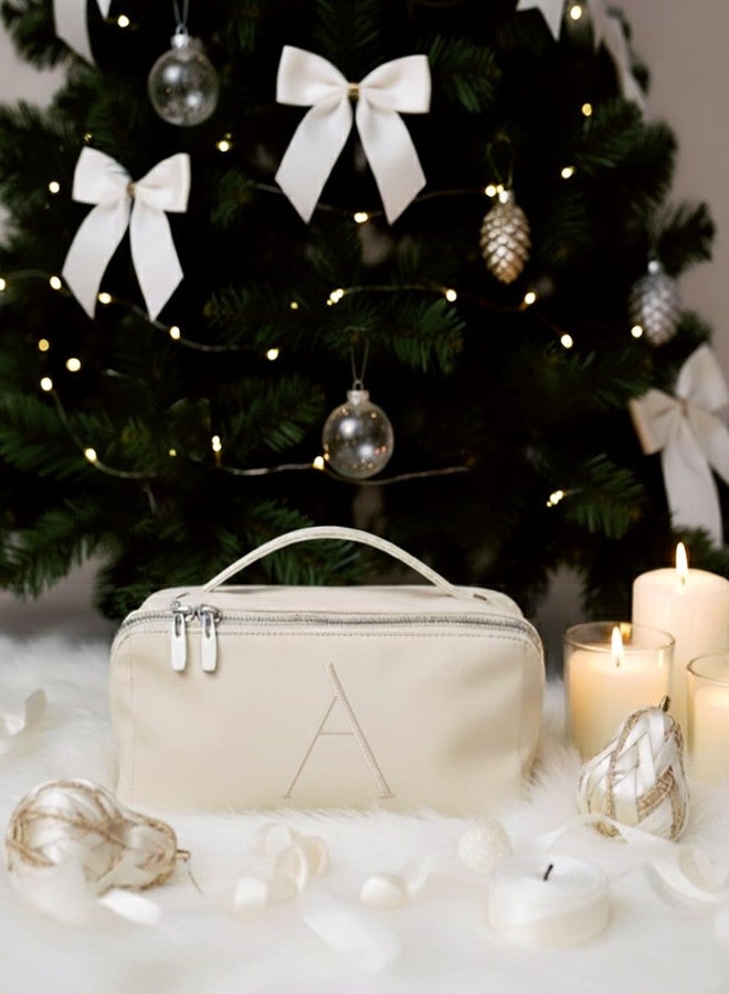 EACHY Travel Makeup Bag,Large Capacity Cosmetic Bags for Women,Waterproof Portable Pouch Open Flat Toiletry Bag Pattern Makeup Bag, BA-Beige, Medium - Image 2