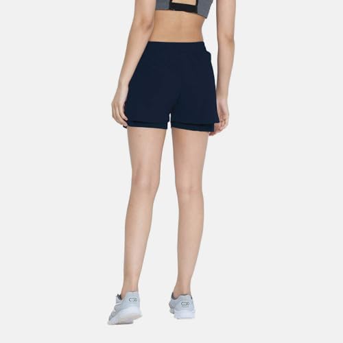 CHKOKKO Gym Shorts for Women Workout Sports Running Quick Dry Fit Double Layer Inner Compression with Pockets Breathable Lightweight Wear Navy Blue XL - Image 2