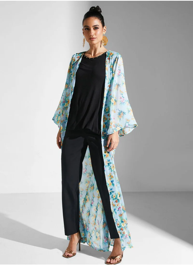 جولدن ابل Floral Printed Longline Kimono