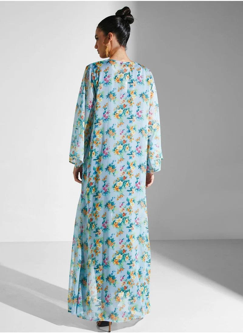 جولدن ابل Floral Printed Longline Kimono