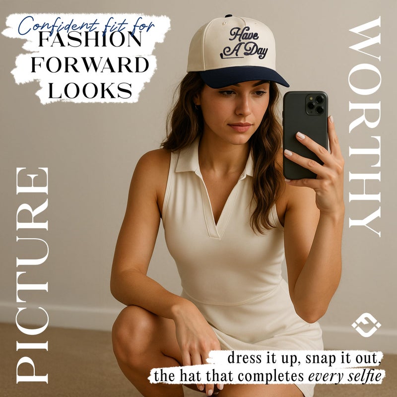 Funky Junque Two Tone Vintage Snapback Hat - Have a Day - Navy/Beige - Image 4