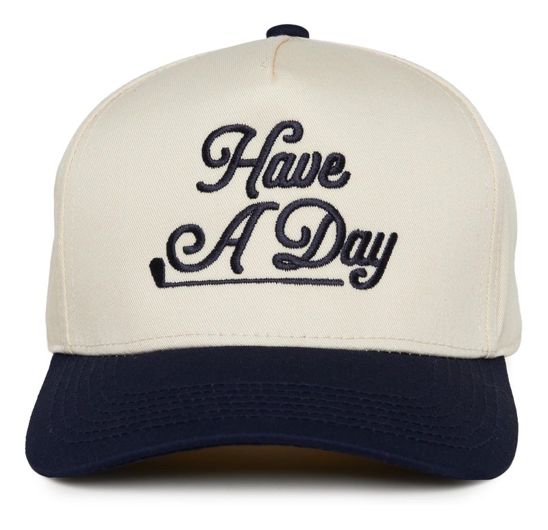 Funky Junque Two Tone Vintage Snapback Hat - Have a Day - Navy/Beige - Image 1