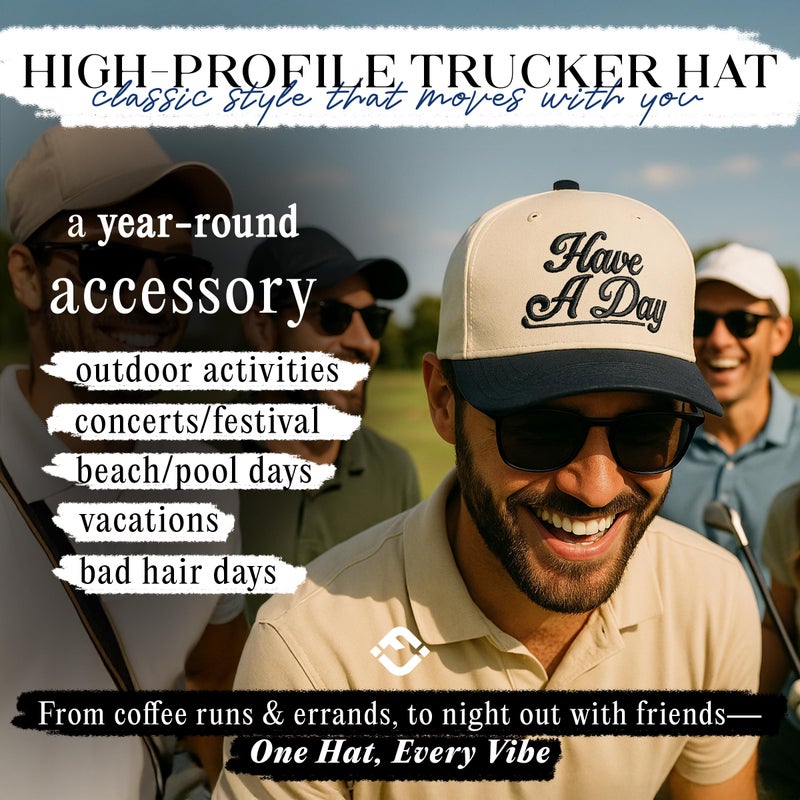 Funky Junque Two Tone Vintage Snapback Hat - Have a Day - Navy/Beige - Image 2