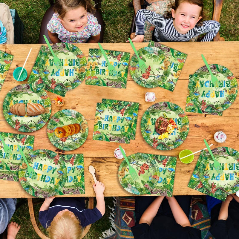 Wiooffen 96 Pcs Reptile Birthday Party Supplies Reptile Swamp Happy Birthday Plates Napkins For Kids Jungle Swamp Snake Alligator Camping Wildlife Turtle Wilderness Party Tableware Decorations Favors Serves 24 - Image 5