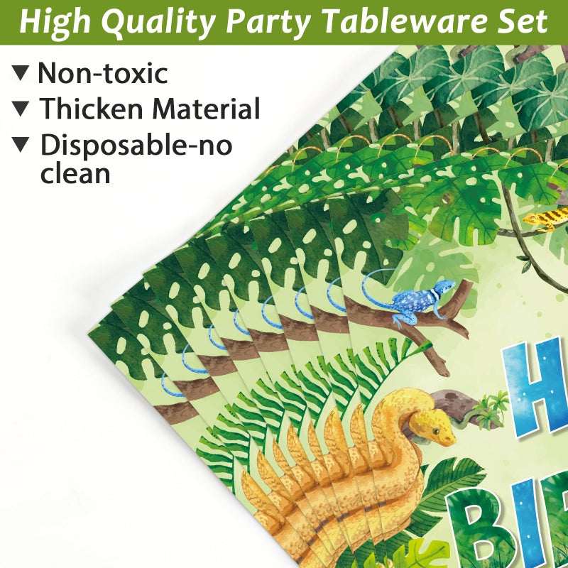 Wiooffen 96 Pcs Reptile Birthday Party Supplies Reptile Swamp Happy Birthday Plates Napkins For Kids Jungle Swamp Snake Alligator Camping Wildlife Turtle Wilderness Party Tableware Decorations Favors Serves 24 - Image 4